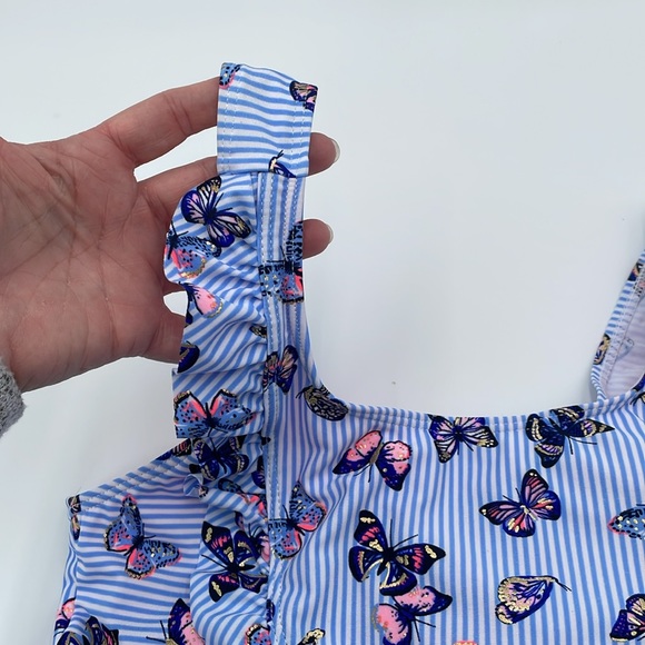 Girl’s Swimsuit Bikini Striped Butterfly UPF 50 Ruffle Sleeve & Chest NWT 14-16 - Picture 5 of 13